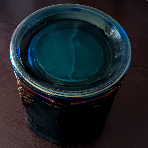 Indiana Glass Blue Carnival Iridescent Harvest Grape Canister Jar 5" Tall No Lid - Picture 7 of 7